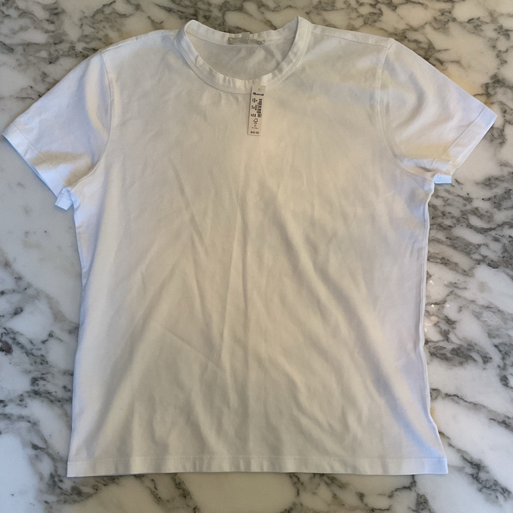 NWT Madewell Cotton Perfect Crewneck White TShirt make up washed off collar - Picture 4 of 15